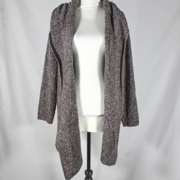 Edgy Gray Wool Blend Asymmetrical Zip-Up Knit Cardigan – Size Large - Picture 3 of 8
